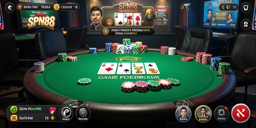 Tampilan gameplay seru dalam aplikasi poker SPN88.