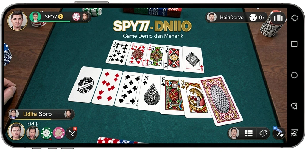 Screenshot gameplay SPY77 yang menunjukkan permainan domino seru.